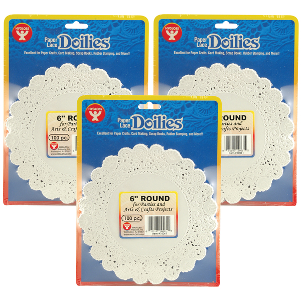 Hygloss Products Round Paper Lace Doilies, White, 6in, PK300 10061